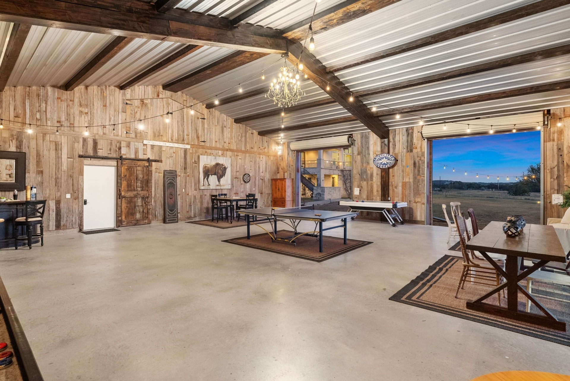 Barn Game Room at Dusk