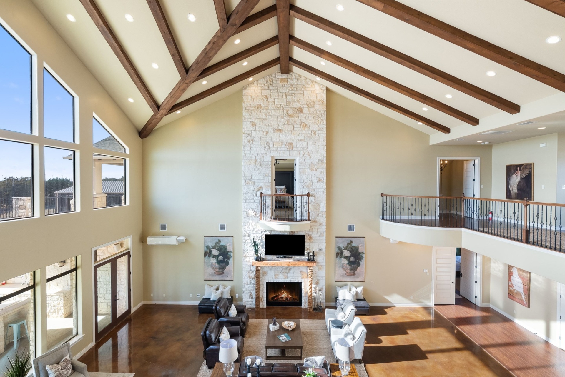 Symmetrical Stone Fireplace