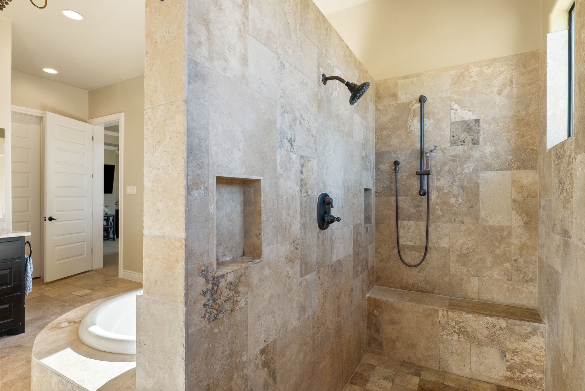 Walk-In Travertine Shower
