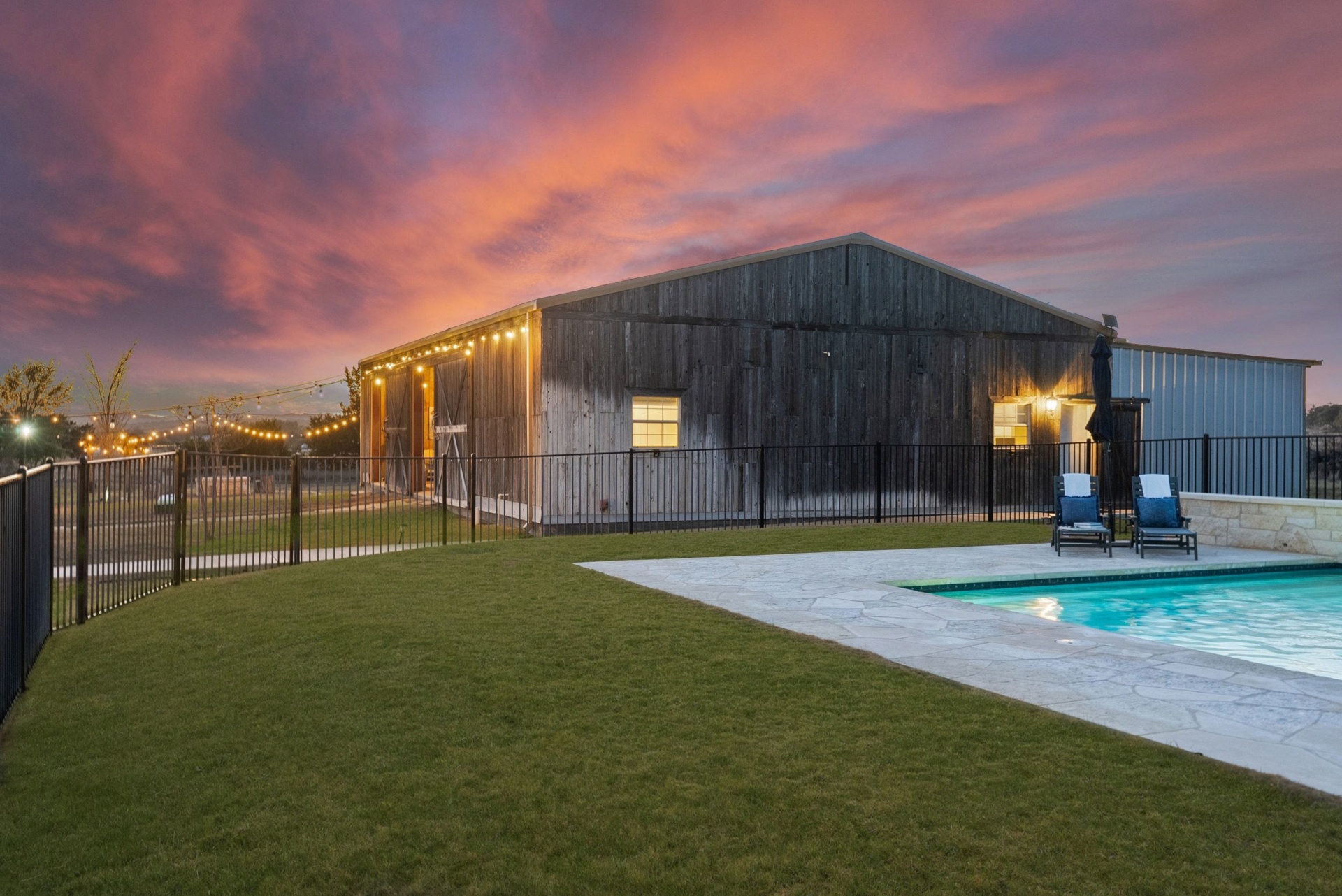 Pool and Barn at Twilight
