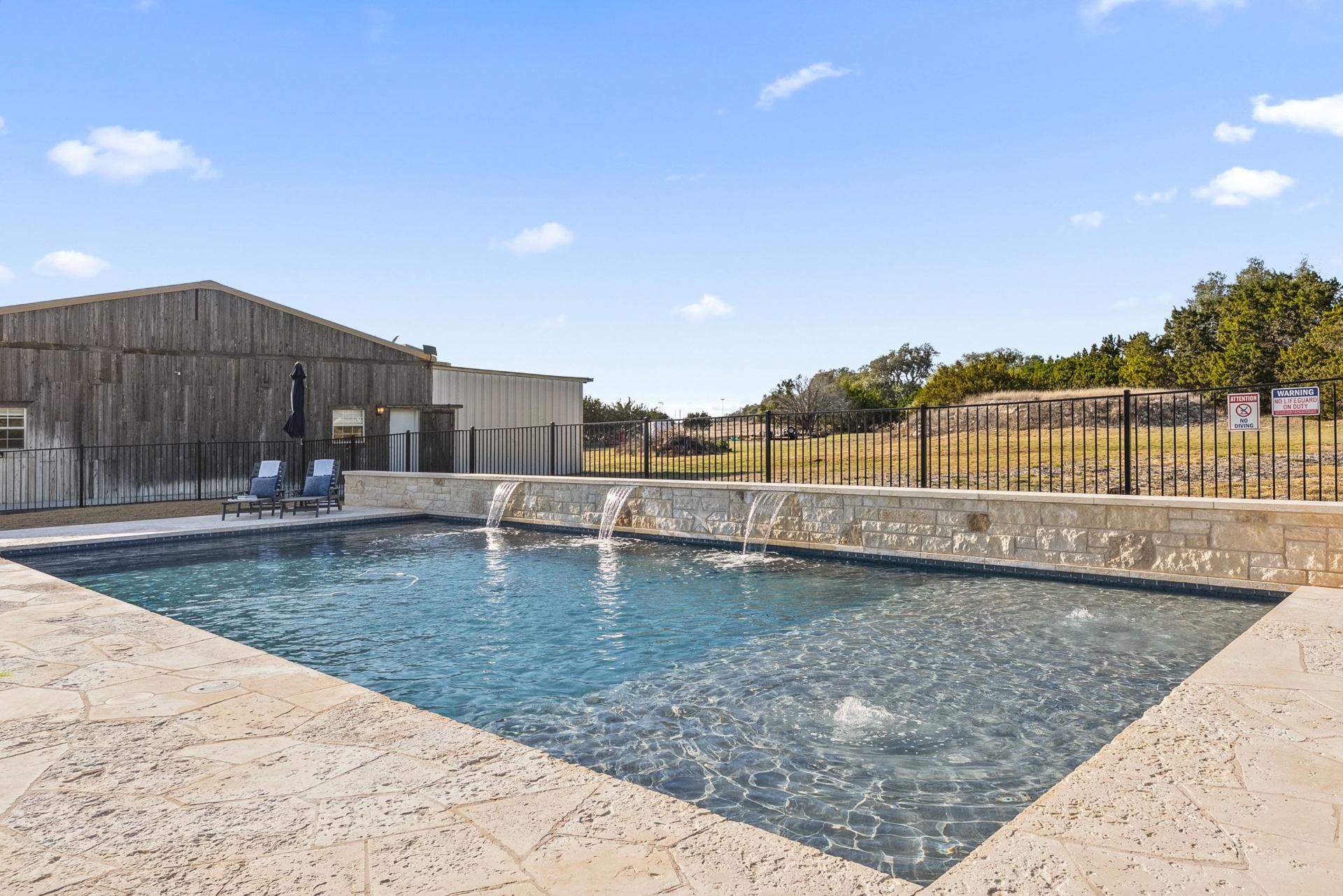 Pool with Stone Waterfalls