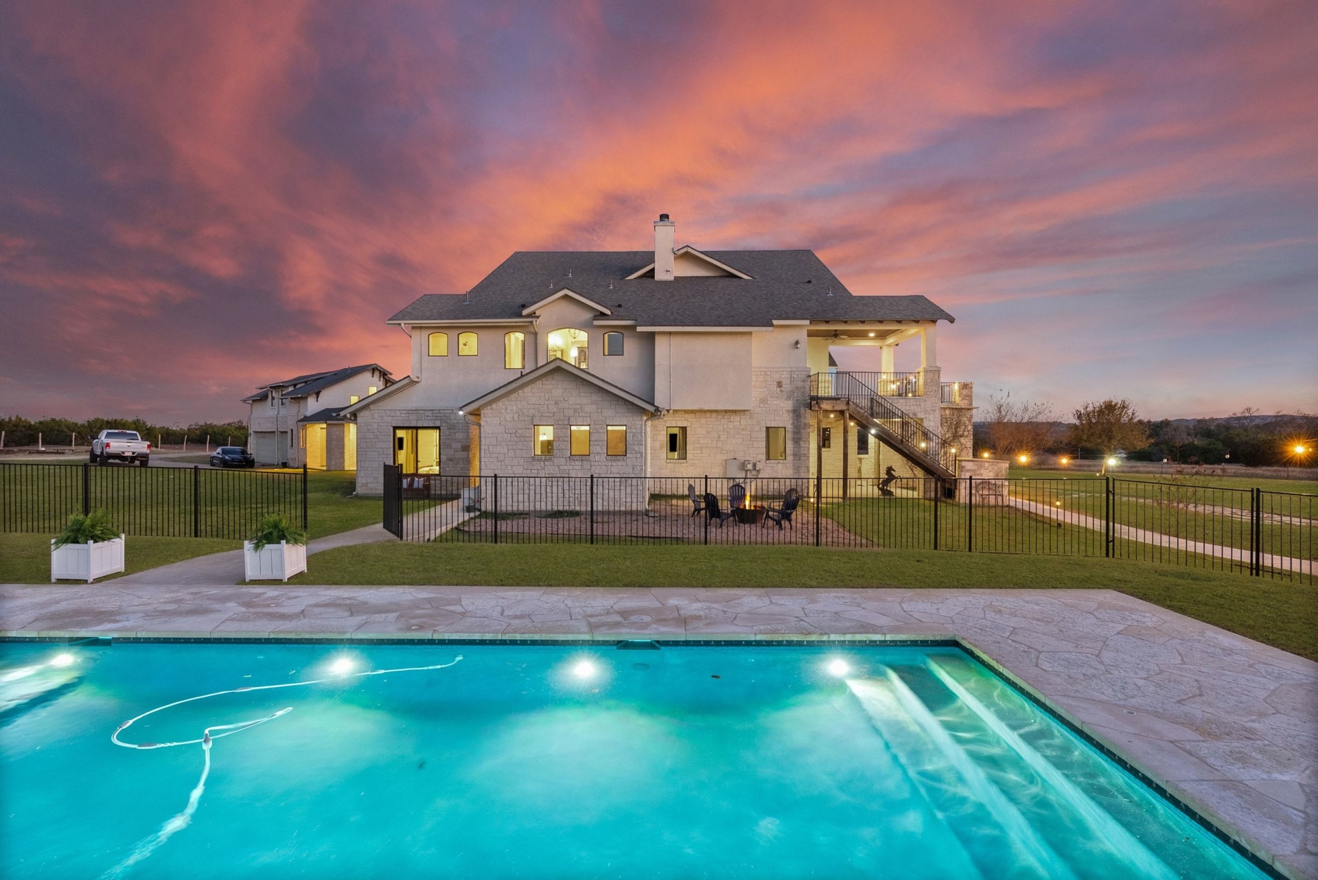 Rear Estate Twilight over the Pool