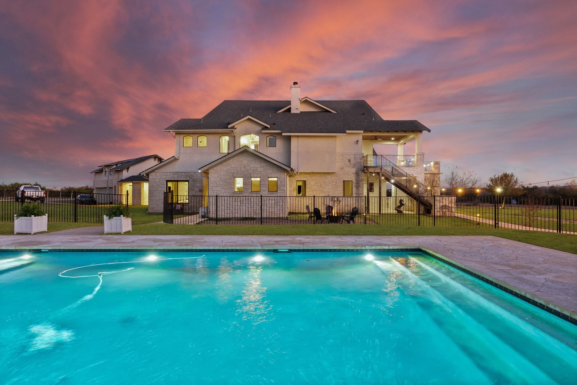 Rear Estate Twilight Wide View